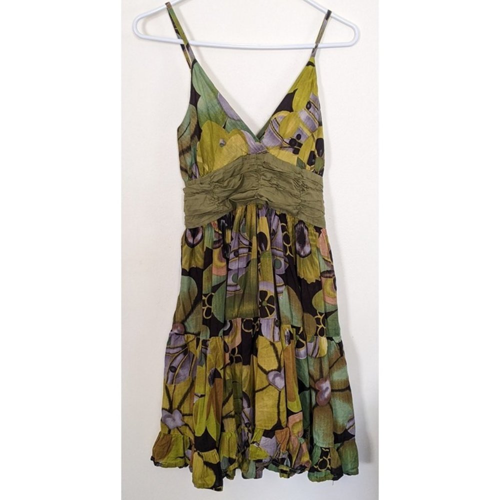 BOGO SALE! ART GECKO Bohemian Sundress in Floral, Ruched Back, Sz M (unmarked)